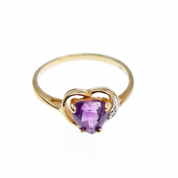 Sky Jewelry Золотое кольцо с аметистом и бриллиантом