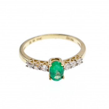 Sky Jewelry Золотое кольцо с изумрудом и бесцветной Шпинелью