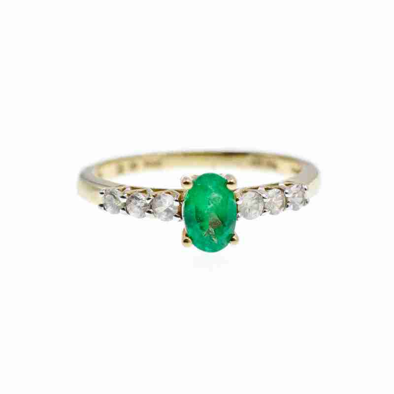 Sky Jewelry Золотое кольцо с изумрудом и бесцветной Шпинелью