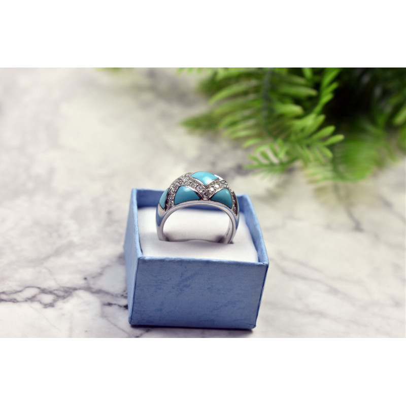 Sky Jewelry Серебряное кольцо с бирюзой и фианитами