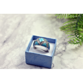 Sky Jewelry Серебряное кольцо с бирюзой и фианитами