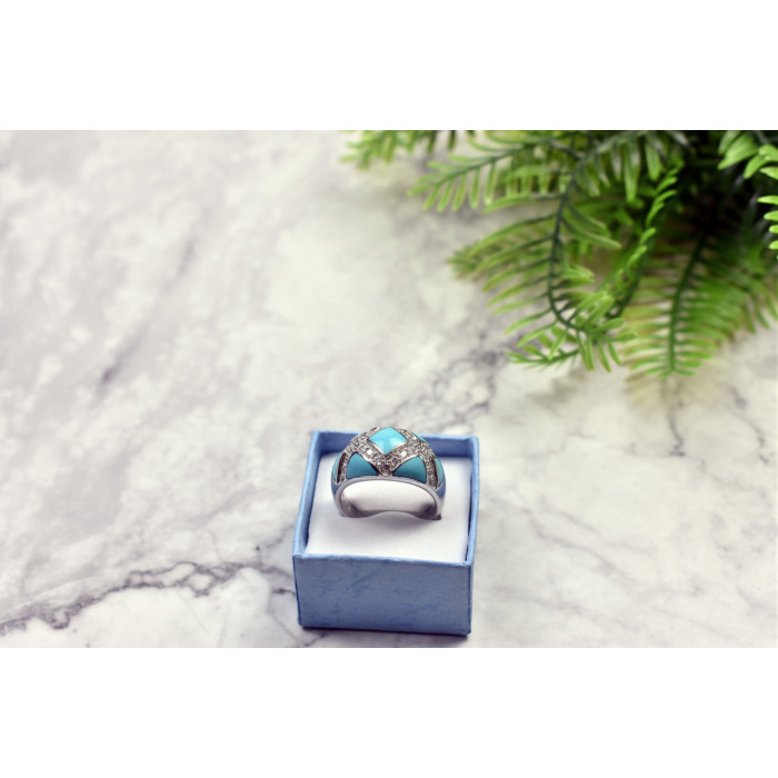 Sky Jewelry Серебряное кольцо с бирюзой и фианитами