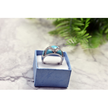 Sky Jewelry Серебряное кольцо с бирюзой и фианитами