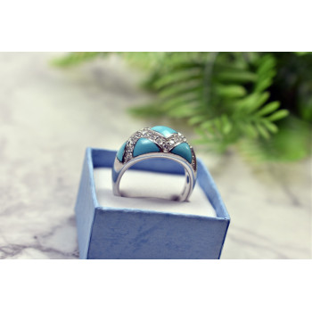 Sky Jewelry Серебряное кольцо с бирюзой и фианитами