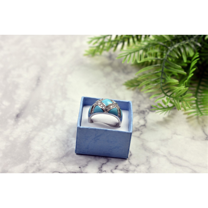 Sky Jewelry Серебряное кольцо с бирюзой и фианитами