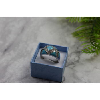 Sky Jewelry Серебряное кольцо с бирюзой и фианитами