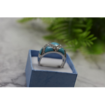 Sky Jewelry Серебряное кольцо с бирюзой и фианитами