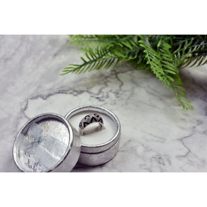 Sky Jewelry Серебряное кольцо с фианитами и черное эмалью