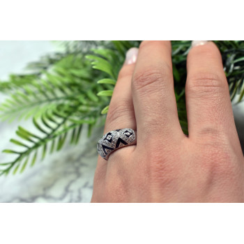 Sky Jewelry Серебряное кольцо с фианитами и черное эмалью