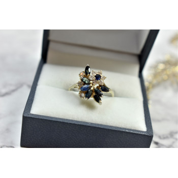 Sky Jewelry Серебряное кольцо с темно-синей Шпинелью и фианитами