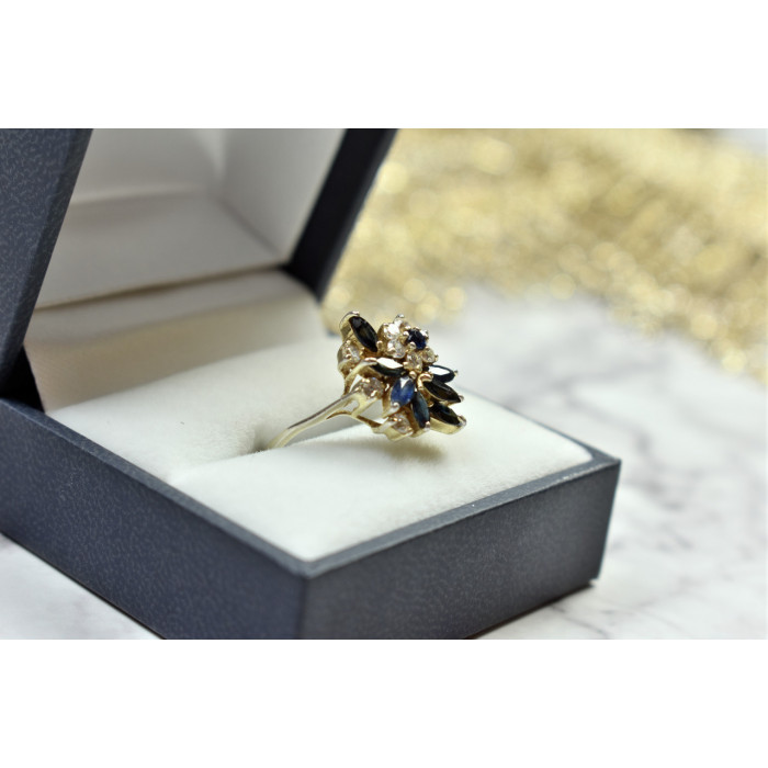 Sky Jewelry Серебряное кольцо с темно-синей Шпинелью и фианитами