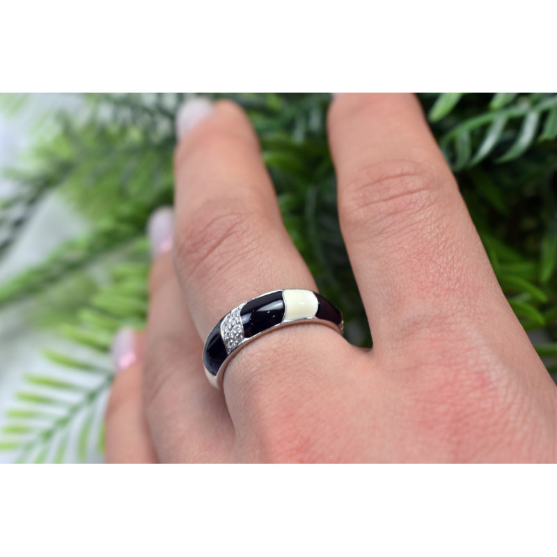 Sky Jewelry Серебряное кольцо с эмалью и фианитами