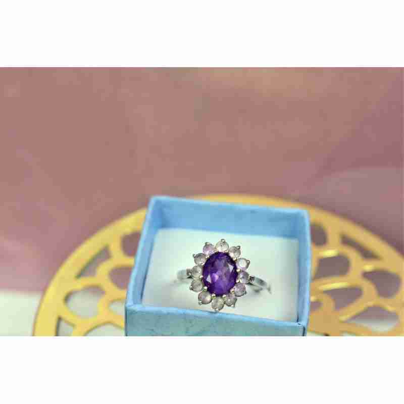 Sky Jewelry Серебряное кольцо с Аметистом и Морганитом