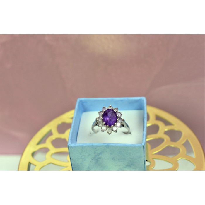 Sky Jewelry Серебряное кольцо с Аметистом и Морганитом