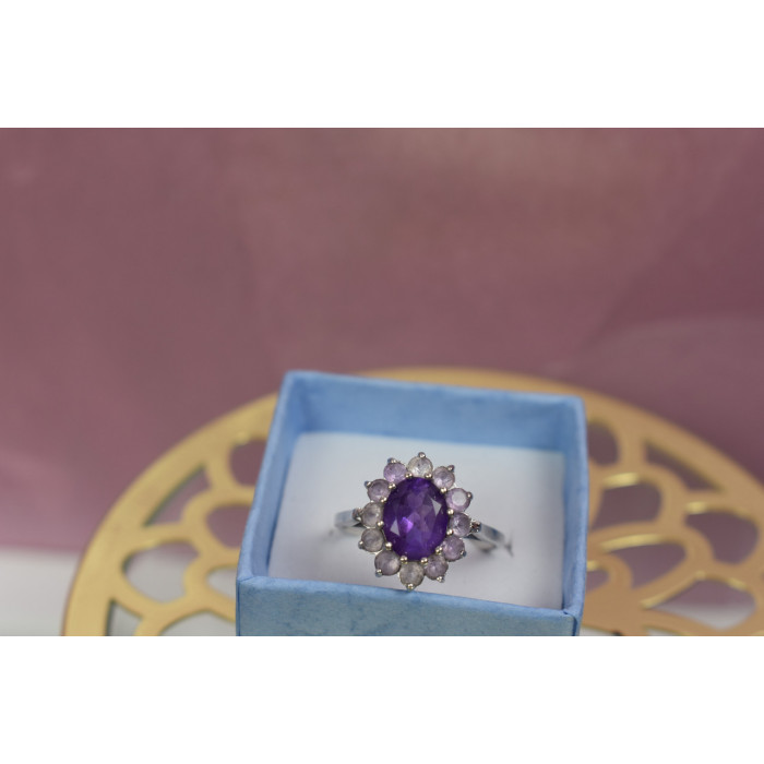 Sky Jewelry Серебряное кольцо с Аметистом и Морганитом