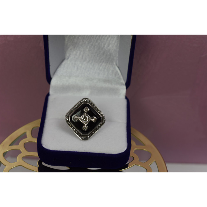 Sky Jewelry Серебряное кольцо с бесцветным сапфиром и черным нефритом