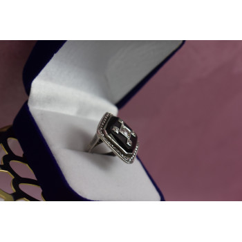 Sky Jewelry Серебряное кольцо с бесцветным сапфиром и черным нефритом