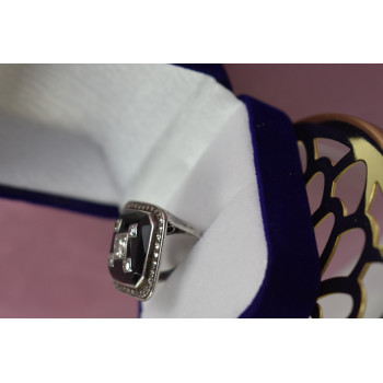 Sky Jewelry Серебряное кольцо с бесцветным сапфиром и черным нефритом