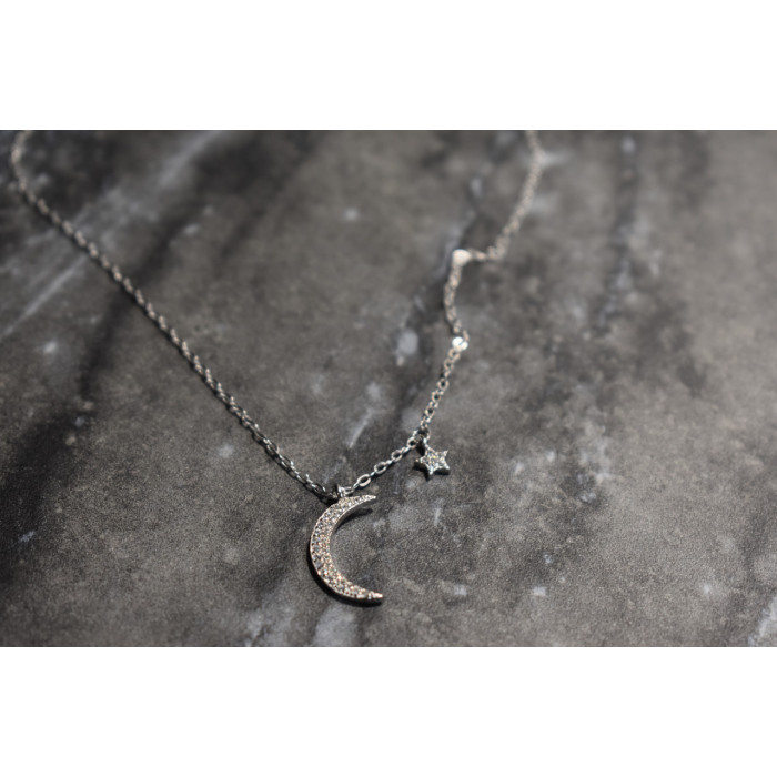 Sky Jewelry Серебряная цепочка с кулоном луна и звезда