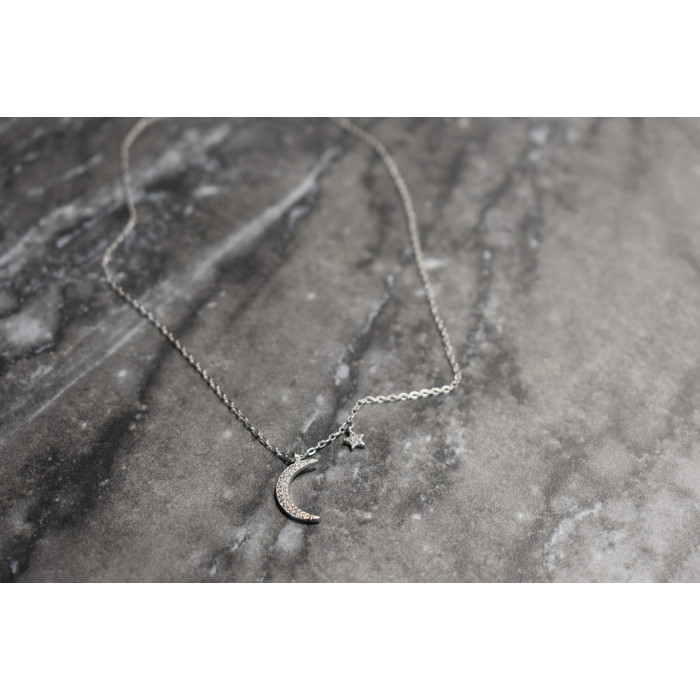 Sky Jewelry Серебряная цепочка с кулоном луна и звезда
