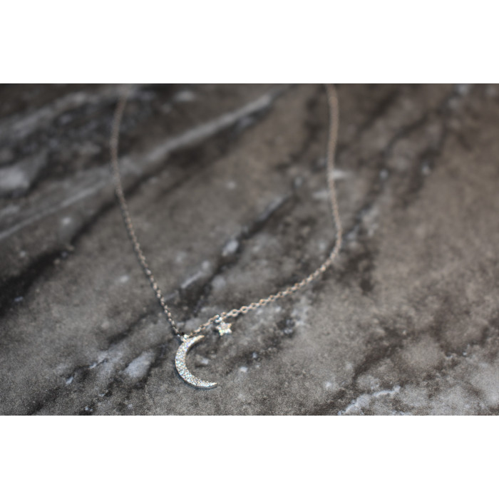 Sky Jewelry Серебряная цепочка с кулоном луна и звезда