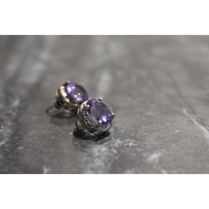 Sky Jewelry Серебряные серьги-гвоздики с аметистом