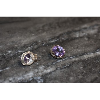 Sky Jewelry Серебряные серьги-гвоздики с аметистом