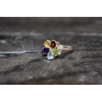 Sky Jewelry Серебряное кольцо цветочек с натуральными камнями