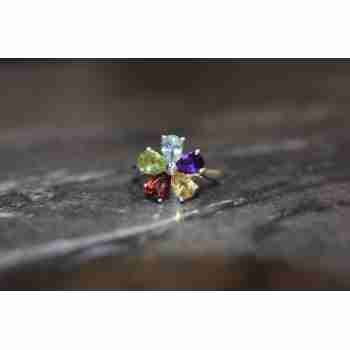 Sky Jewelry Серебряное кольцо цветочек с натуральными камнями