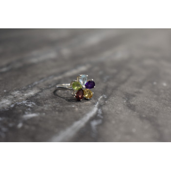 Sky Jewelry Серебряное кольцо цветочек с натуральными камнями