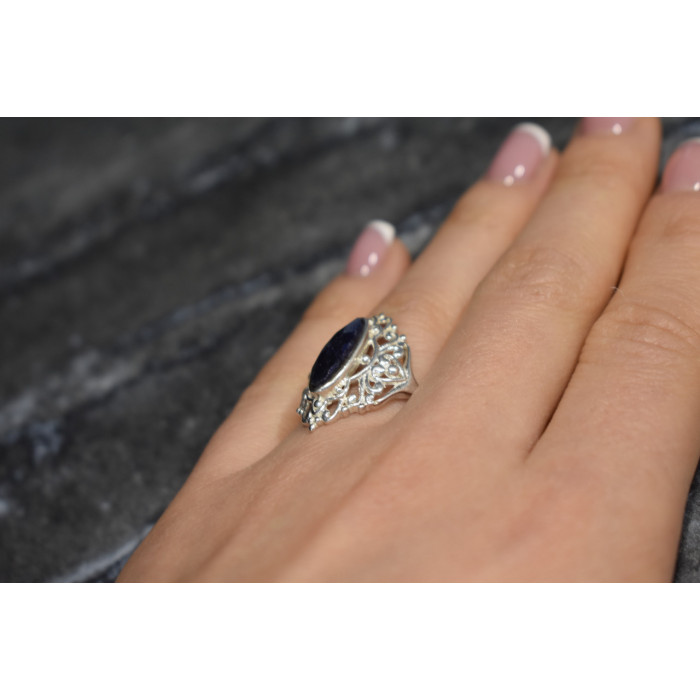 Sky Jewelry Серебряное кольцо с темно-синей Шпинелью