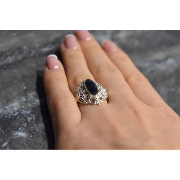 Sky Jewelry Серебряное кольцо с темно-синей Шпинелью