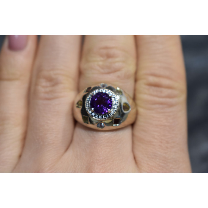 Sky Jewelry Серебряное кольцо с Аметистом и натуральными камнями