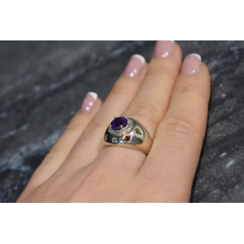 Sky Jewelry Серебряное кольцо с Аметистом и натуральными камнями