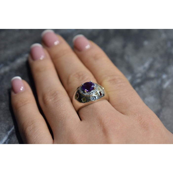 Sky Jewelry Серебряное кольцо с Аметистом и натуральными камнями