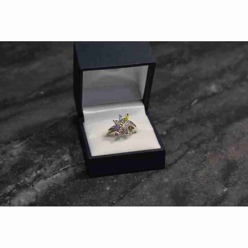 Sky Jewelry Серебряное кольцо 925 проба с разноцветными фианитами