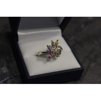 Sky Jewelry Серебряное кольцо 925 проба с разноцветными фианитами