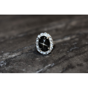 Sky Jewelry Серебряное кольцо с камнем Черный Звездчатый Сапфир