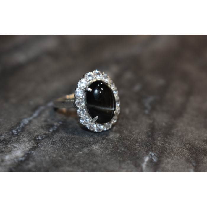 Sky Jewelry Серебряное кольцо с камнем Черный Звездчатый Сапфир