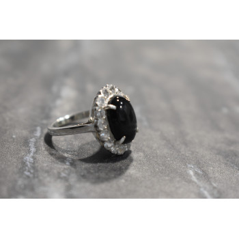 Sky Jewelry Серебряное кольцо с камнем Черный Звездчатый Сапфир