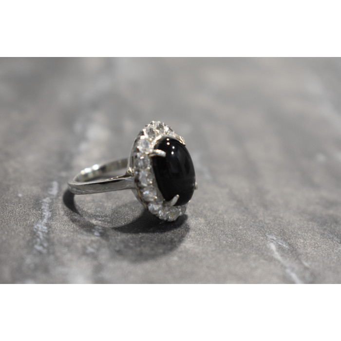 Sky Jewelry Серебряное кольцо с камнем Черный Звездчатый Сапфир