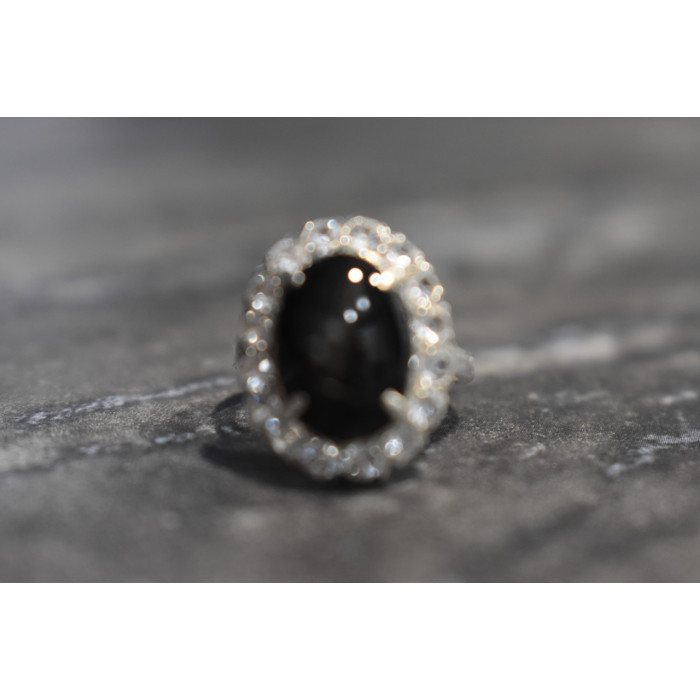 Sky Jewelry Серебряное кольцо с камнем Черный Звездчатый Сапфир