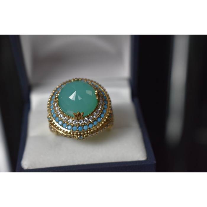 Sky Jewelry Серебряное кольцо с камнем Алпанит и бирюза