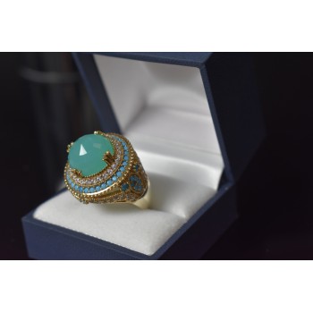 Sky Jewelry Серебряное кольцо с камнем Алпанит и бирюза