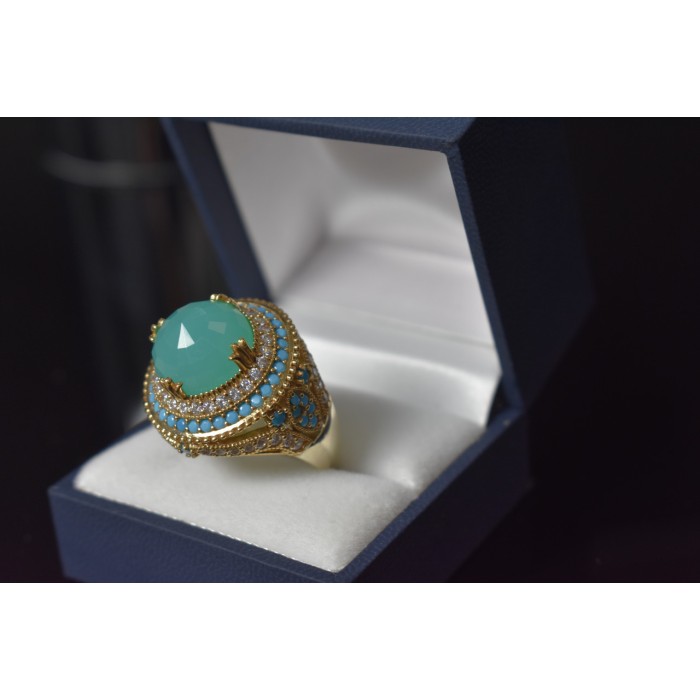 Sky Jewelry Серебряное кольцо с камнем Алпанит и бирюза