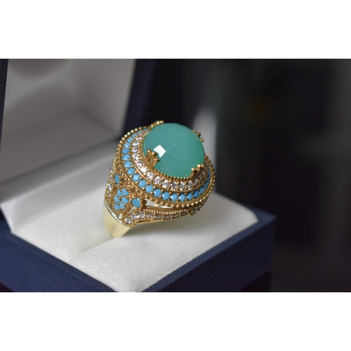 Sky Jewelry Серебряное кольцо с камнем Алпанит и бирюза