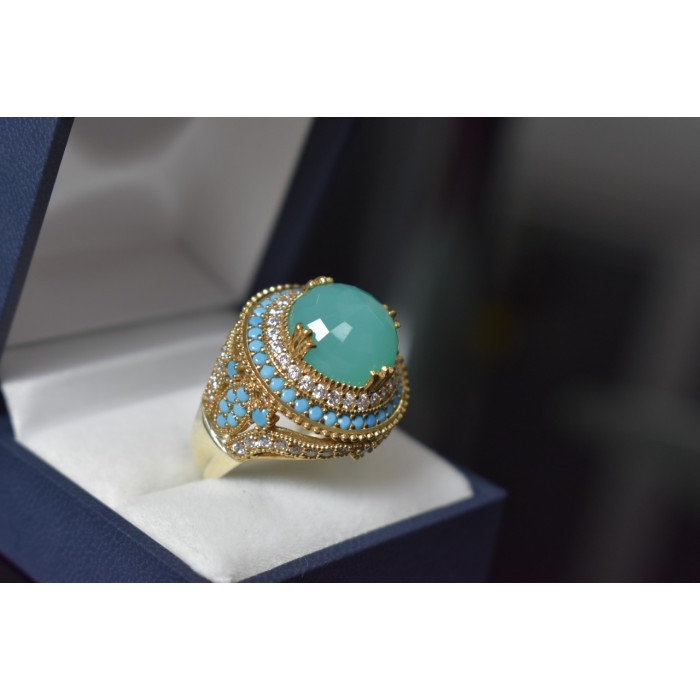 Sky Jewelry Серебряное кольцо с камнем Алпанит и бирюза