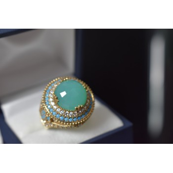 Sky Jewelry Серебряное кольцо с камнем Алпанит и бирюза