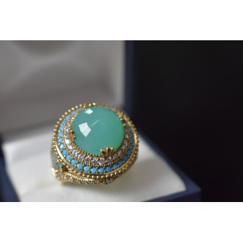 Sky Jewelry Серебряное кольцо с камнем Алпанит и бирюза