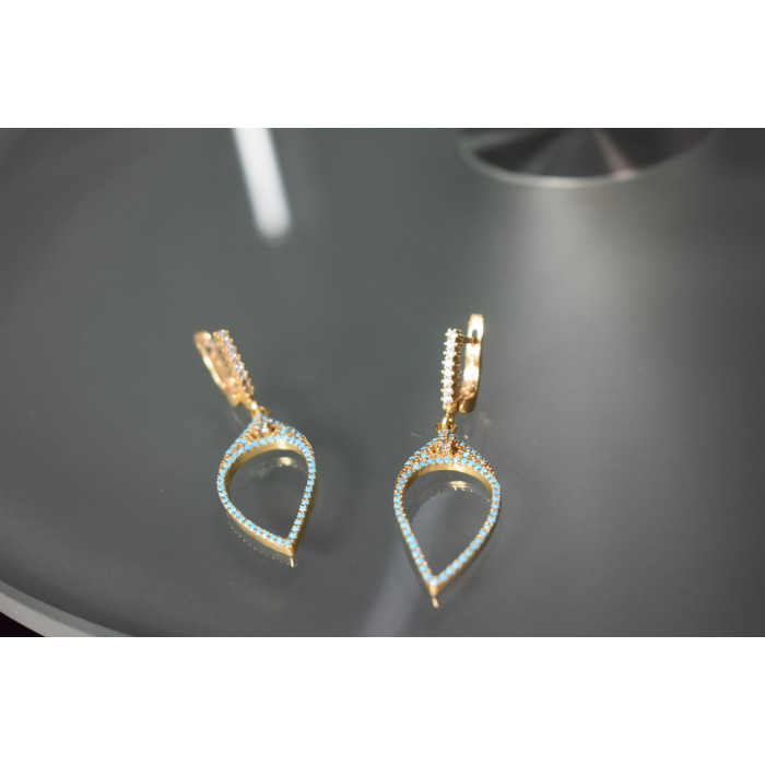 Sky Jewelry Серебряные серьги в позолоте со вставками из Бирюзы